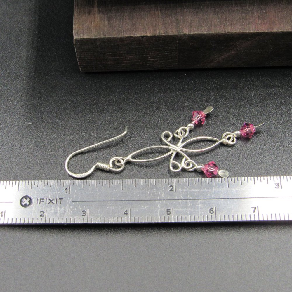 Sterling Silver Unique Pink Crystal Earrings - Picture 4 of 5